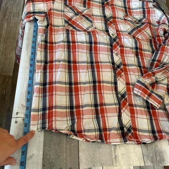 Skully XXL Mems button down plaid western/equestrian, shirt roll tab sleeves - Picture 7 of 8